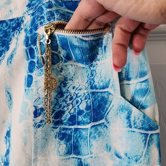 Carlisle Women's Blue & White Alligator Print Knee Length Skirt Size 10 Chains - Picture 7 of 12